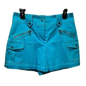 Cache Turquoise Blue Skort Skirt Short Zippers Pockets Self Belt Stretch Sz 2/4